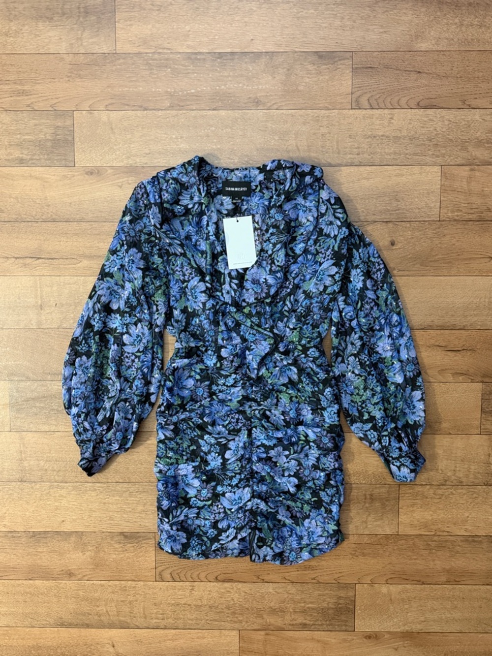 Sabina Musayev Size Extra Small Mini Lark Dress Print Chiffon Long Sleeve XS NWD